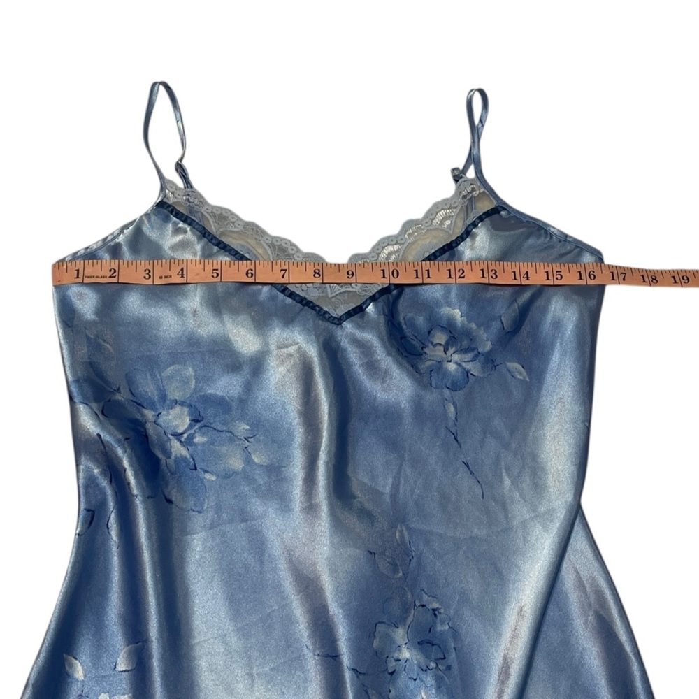 Private‎ Luxuries Vintage Blue Floral Shiny Satin Sexy Slip Dress Nightgown 8 - Picture 6 of 10